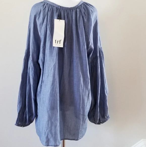 NWT Zara Blue Long Sleeve Pompom Top S - Picture 4 of 5